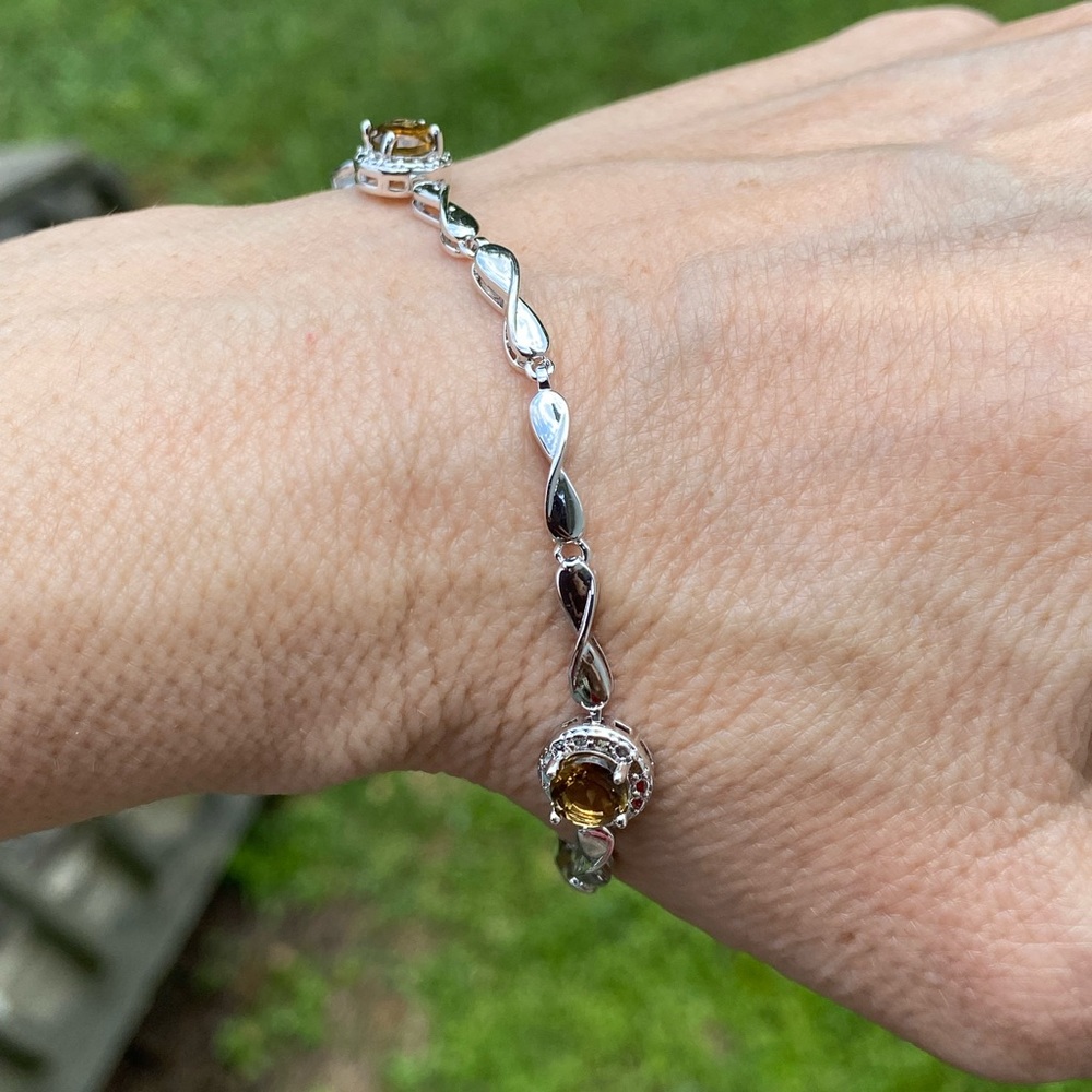 Smoky Topaz white gold plated bracelet twist design 8 inches New in box